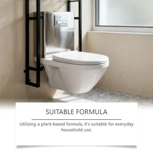 Detail van een schoon toilet met plantaardige formule voor dagelijks huishoudelijk gebruik.