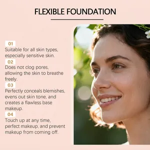 Close-up of model showing the flawless finish of lightweight long-wear liquid foundation