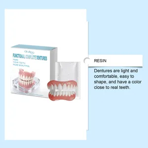 Detail showing Oralhoe functional complete dentures with resin material features.