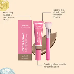 Close-up of zephoco long-lasting foundation for dark skin with professional makeup brush