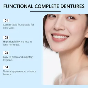 Close-up showing a natural white smile and perfect teeth fit with complete dentures
