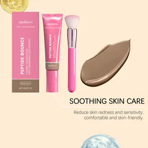 Lightweight long-lasting liquid foundation with pink makeup brush for dark skin tones