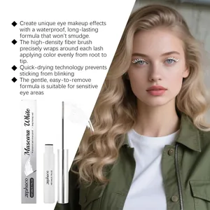 Vue détaillée du mascara recourbant blanc Zephoco avec formule étanche et effet modèle