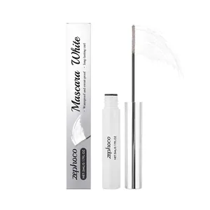 Mascara recourbant blanc Zephoco, formule waterproof, incluant boîte et brosse.