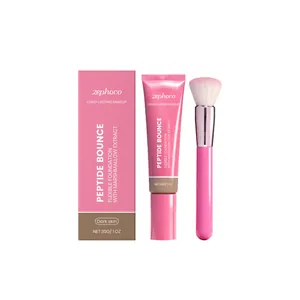 Professional Zephoco long-lasting dark skin foundation set with matching pink makeup brush