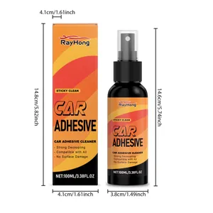 RayHong 100ml car adhesive remover spray showing detailed bottle and box dimensions