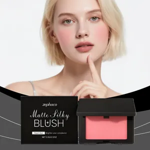 Colorete Mate Sedoso Rojo Melocotón Impermeable de Larga Duración Maquillaje Facial Brillo Natural Colorete Compacto para Cosméticos Diarios Mujer