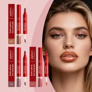 Zephoco 2 In 1 Lucidalabbra Volumizzante E Matita Labbra Doppia Punta Impermeabile Lunga Durata Nude Brown Trucco