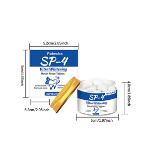 Feimuko SP-4 mondspoeltabletten detail met productafmetingen en de verpakking