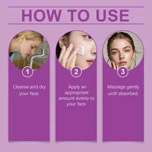 Instructions d'utilisation pour crème visage hydratante montrant une routine en 3 étapes.