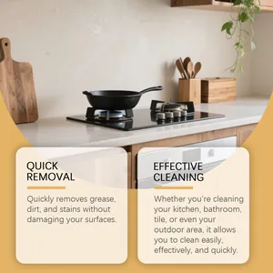 Détail du nettoyage d'une cuisinière avec les avantages d'une poudre dégraissante