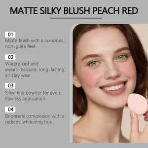 Vue détaillée du fard à joues mat pêche soyeux montrant un maquillage longue durée