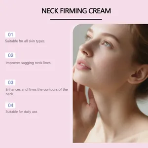 Infografía de beneficios de crema reafirmante de cuello con perfil de modelo suave