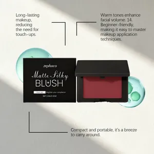 Vue détaillée du fard à joues mat Zephoco en rouge foncé pour une tenue longue durée