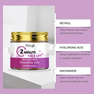 Détail de la crème HOYGI soulignant les bienfaits du rétinol et de l'acide hyaluronique