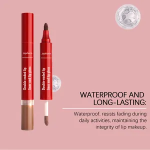 Dettaglio ravvicinato matita e lucidalabbra 2-in-1 Zephoco resistente all'acqua nude brown