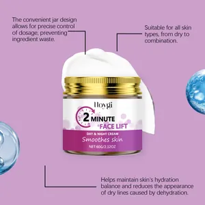 Vue macro de la crème lifting Hoygi montrant une texture lisse et des bienfaits hydratants