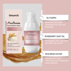 Detailed ingredient breakdown of GleamXi Rice Nutrition Hair Spray for scalp care.