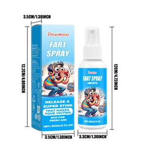 Abmessungen des Prank-Furzsprays mit der 60-ml-Flasche und der Größe des Kartons.