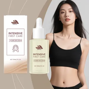 Vista dettagliata del siero viso HANCHOBIT Vitamin con confezione originale e modella