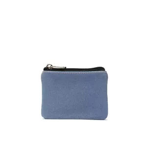 Minimalistische blaue Canvas-Mini-Geldbörse mit schwarzem Reißverschluss für Bargeld