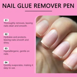 Detail showing gentle and effective nail glue removal results on healthy shiny nails.