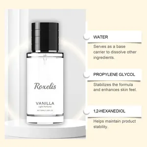 Vue détaillée des ingrédients du parfum Roxelis Vanilla Light pour la stabilité