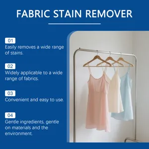 Infographie du détachant textile présentant trois robes propres sur un support à vêtements