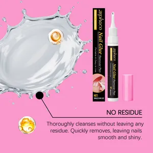 Detail showing Zephoco nail glue remover pen with gentle cleansing liquid splash
