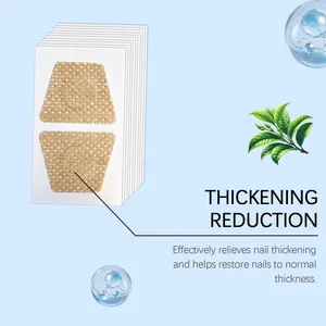 Detail of nail care patches showing tea tree extract for thickening reduction and relief.