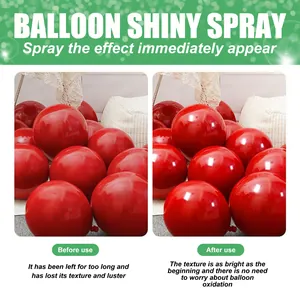 Side-by-side comparison showing red balloons before and after applying shiny spray treatment