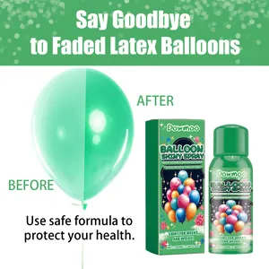 Dowmoo balloon shiny spray showing before and after effect on a green latex balloon