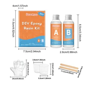 Dimensiones detalladas de los componentes del kit de resina epoxi Dowmoo con accesorios