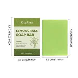 Dimensions détaillées du savon citronnelle OceAura et de sa boîte en papier vert