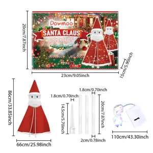 Detailed dimensions of Dowmoo Santa Claus Christmas decoration with light string accessories.