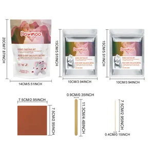 Detailed size chart for Dowmoo hand casting kit with measurements in cm and inches