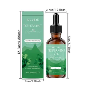 Genaue Abmessungen der EELHOE Pfefferminzöl 60ml Flasche und Verpackung