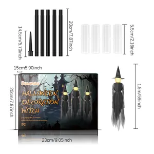 Detailed specification diagram for Dowmoo Halloween witch decoration with sizes.