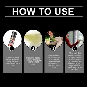 Step-by-step instructional guide showing how to use concentrated liquid fart spray for pranks.