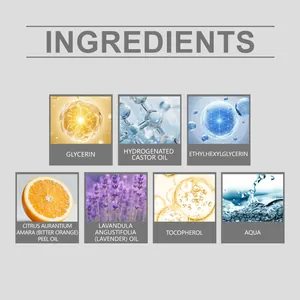Lista de ingredientes para aceite esencial de naranja con lavanda y cítricos