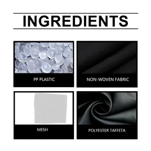 Detailed view of materials including PP plastic, mesh, and non-woven fabric for witch decor