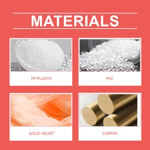 Detailed view of materials: PP plastic, PVC, gold velvet, and copper for ornaments