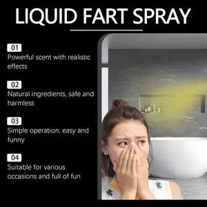 Detail showing the effect of liquid fart spray and a person's disgusted reaction.