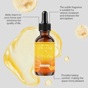 Vista detallada del frasco de aceite esencial de naranja EELHOE 60ml con salpicaduras