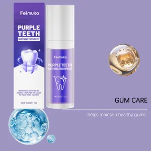 Vue détaillée professionnelle du dentifrice blanchissant violet Feimuko pour les gencives