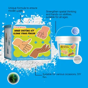 Vista dettagliata del kit per calco mani DOWMOO DIY con info sulla polvere da 200g