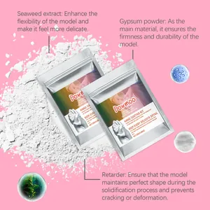 Detailed view of DOWMOO hand casting kit ingredients including gypsum and seaweed powder