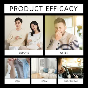 Collage showing stink spray prank efficacy in car, room, and clothing scenarios.