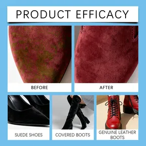 Efficacité du nettoyant pour daim et cuir sur diverses bottes avant et après.