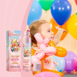Detail view of Dowmoo water-based balloon brightener spray bottle and packaging box